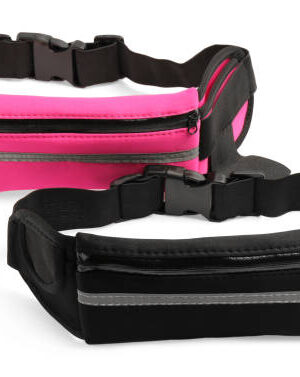 Stylish colorful waist bags isolated on white